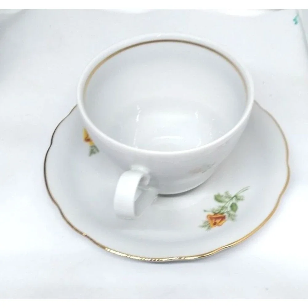 Vintage Kahla German Democratic Republic Demitasse Teacup & Saucer GDR Flowers